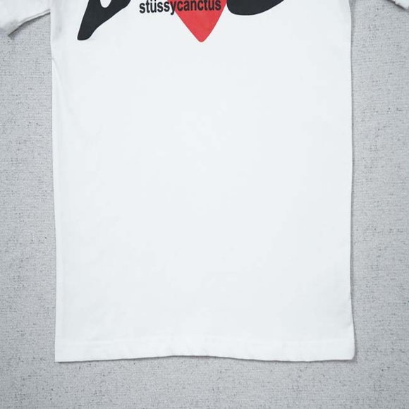 STUSSY Red Big Heart T-Shirt - White Short Sleeve - Picture 12 of 15